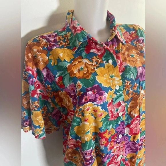 Gitano Vintage 90’s Button Up Floral Top Shirt Medium Plus size Unisex 40/20 001 - Picture 2 of 8